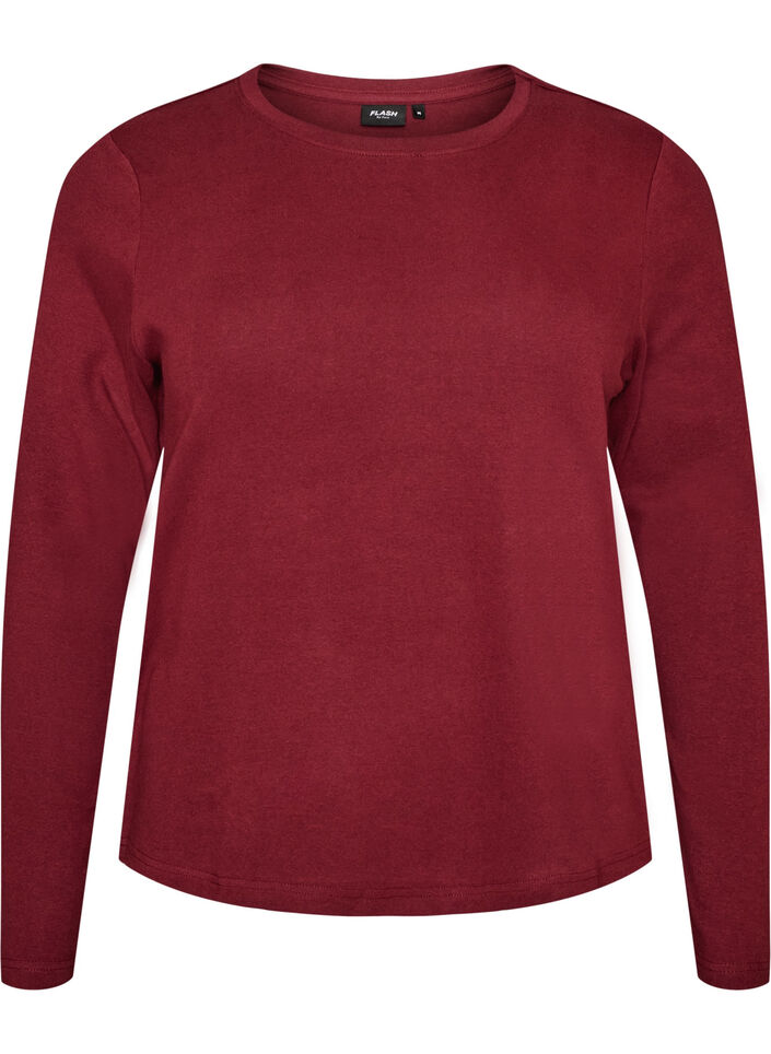 Pitk&auml;hihainen perus-T-paita, jossa py&ouml;re&auml; p&auml;&auml;ntie, Punainen, Packshot image number 0