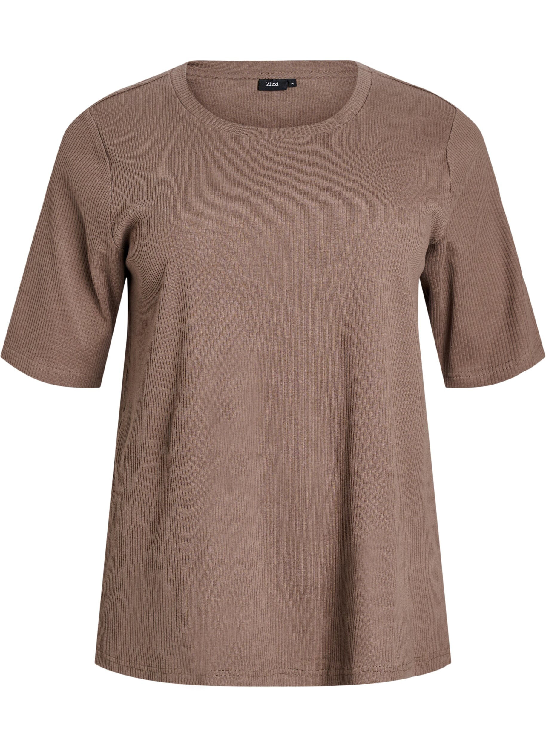 ZizziRibattu jerseypusero, jossa on lyhyet hihat, Ruskea, Packshot image number 0