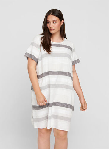 Raidallinen mekko lyhyillä hihoilla, White Stripe, Model image number 0