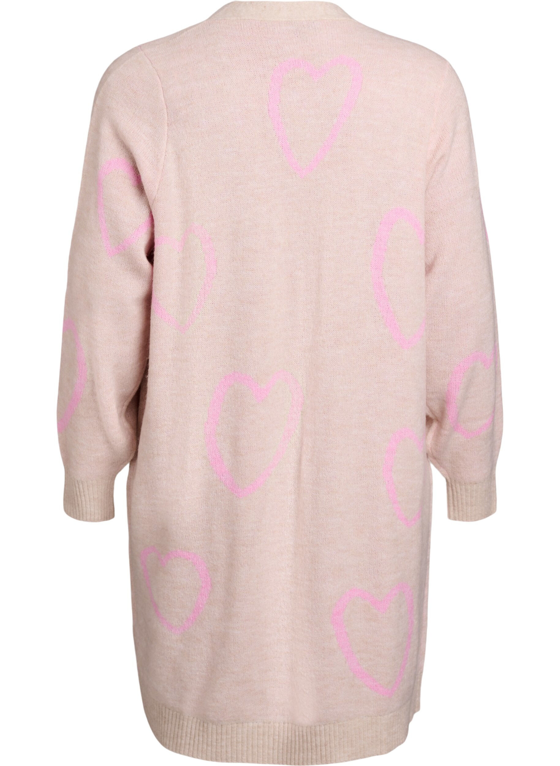 Zizzi Pitk&auml; neuletakki, jossa s&auml;vy s&auml;vyyn syd&auml;mi&auml;, Beige, Packshot image number 1