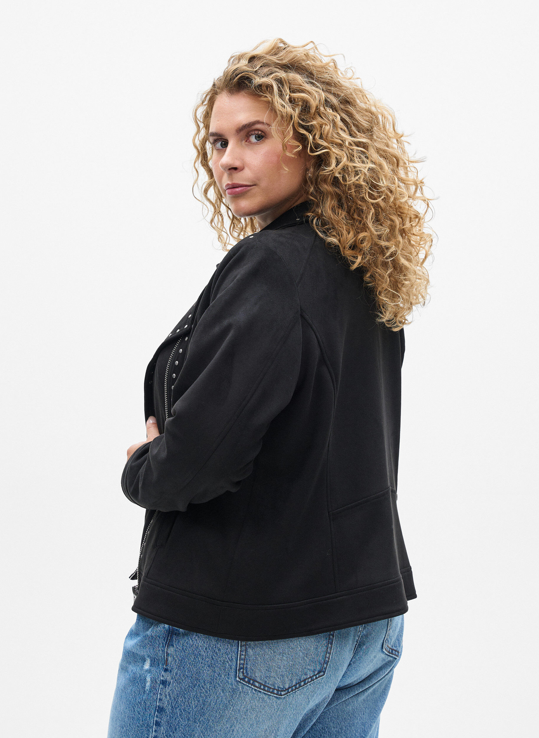 Zizzi Keinonahkainen biker-takki niiteill&auml;, Musta, Model image number 2