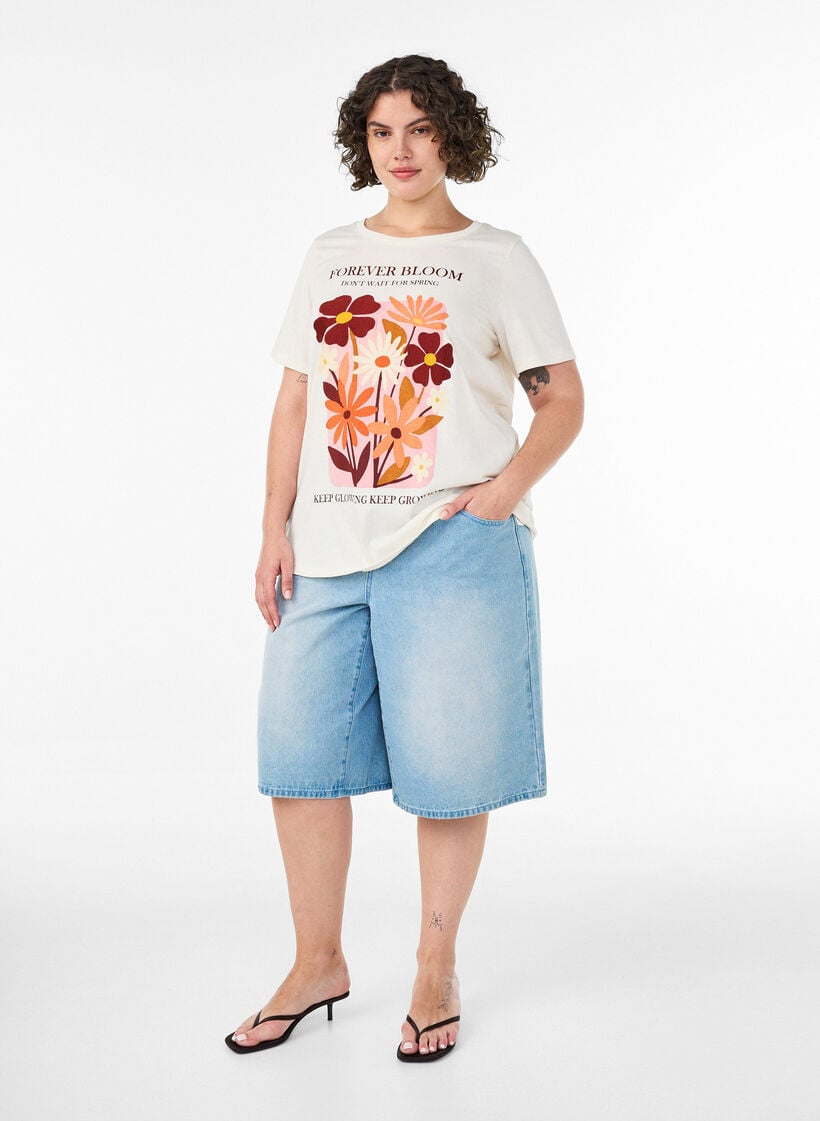 Puuvillainen T-paita printill&auml;, Vanilja, Model image number 1