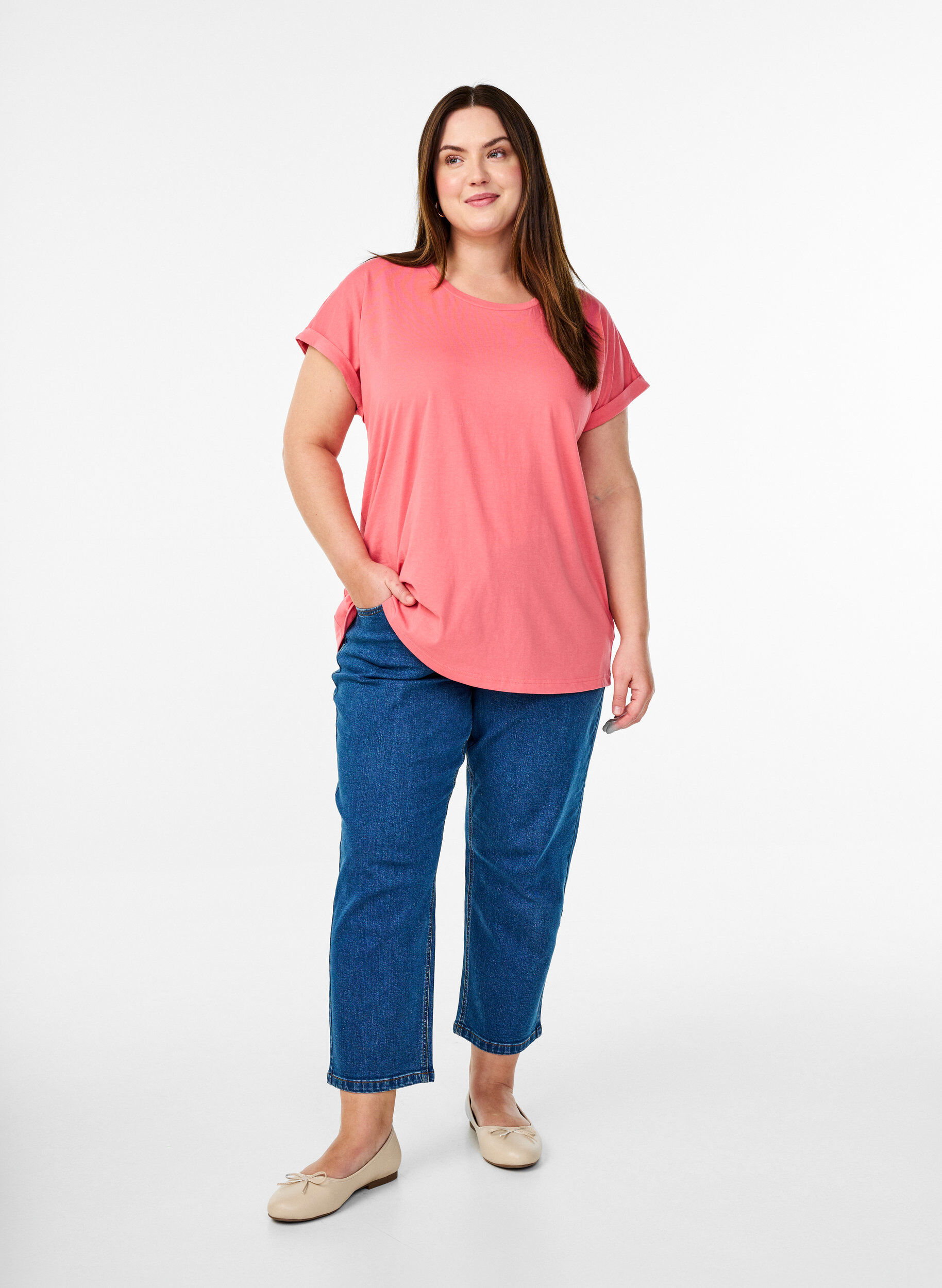 ZizziLyhythihainen puuvillasekoitteinen T-paita, Vaaleanpunainen, Model image number 1