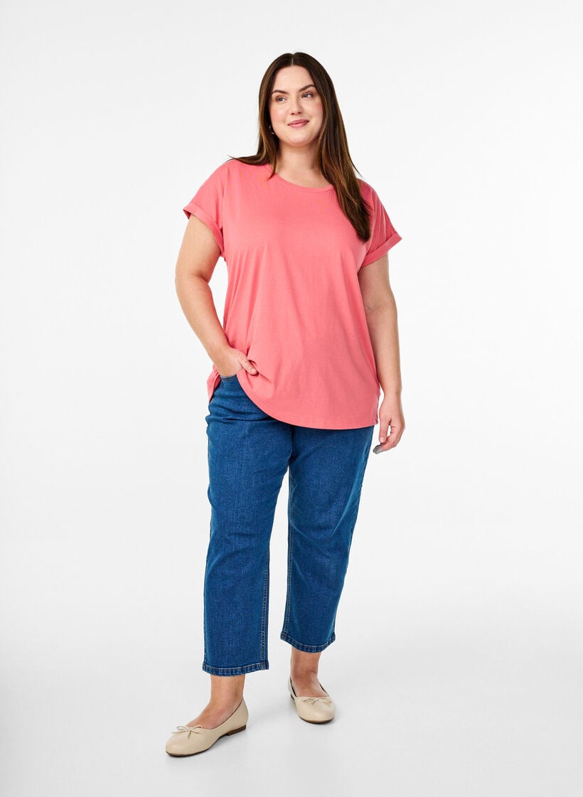 Lyhythihainen puuvillasekoitteinen T-paita, Vaaleanpunainen, Model image number 1