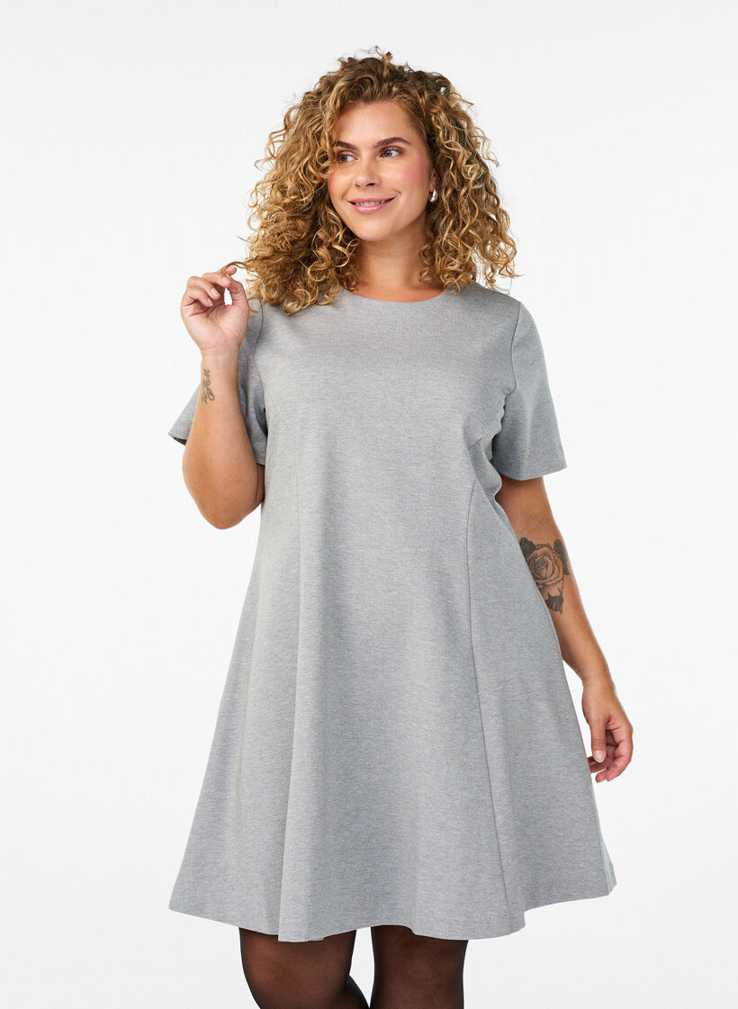 Lyhyt A-linjainen trikoomekko, Harmaa, Model image number 0