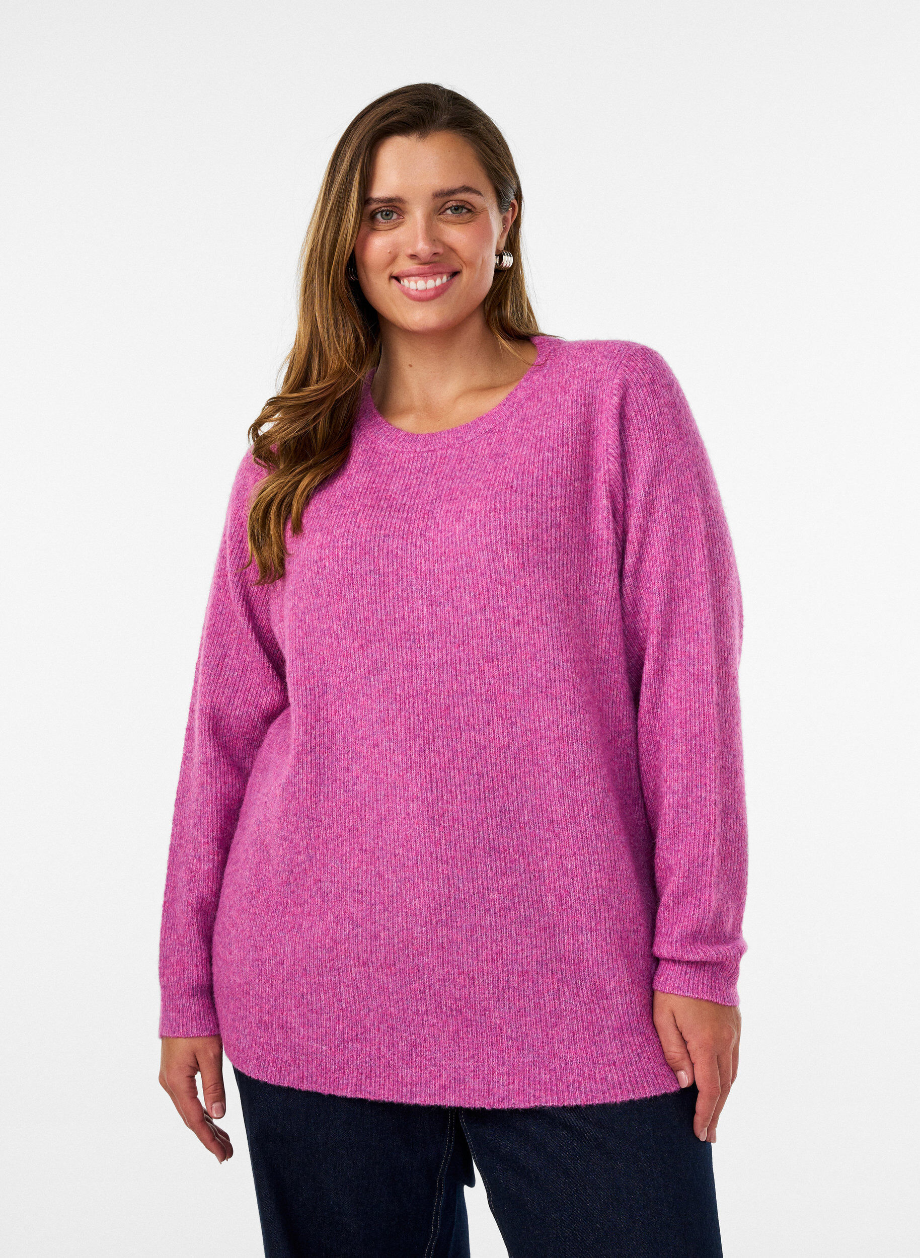 ZizziMelange-neulepusero py&ouml;re&auml;ll&auml; p&auml;&auml;ntiell&auml;, Violetti, Model image number 0
