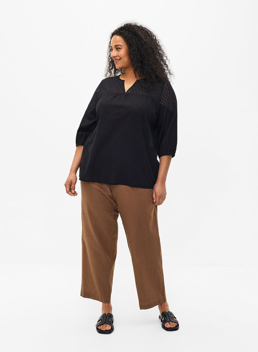 Pusero puuvillan ja pellavan sekoitteesta virkatuilla yksityiskohdilla, Black, Model image number 2