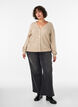 Neuletakki V-p&auml;&auml;ntiell&auml; ja ribatulla tekstuurilla, Beige, Model image number 1