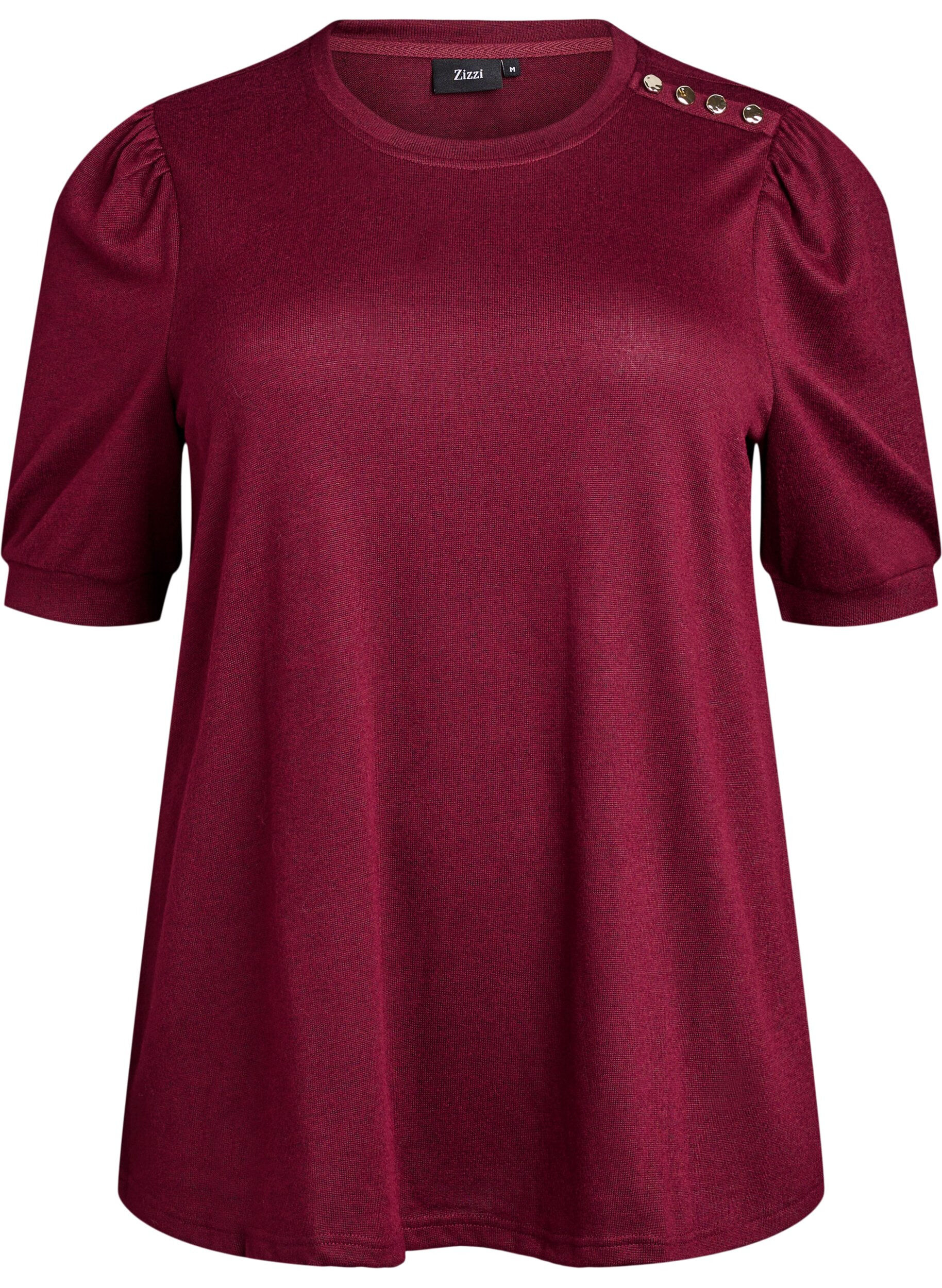 ZizziPusero nappidetaljilla ja lyhyill&auml; puhvihihoilla, Tumma Bordeaux, Packshot image number 0