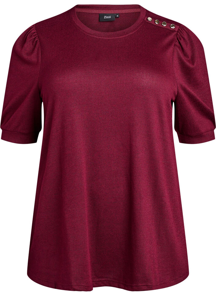 Pusero nappidetaljilla ja lyhyill&auml; puhvihihoilla, Tumma Bordeaux, Packshot image number 0