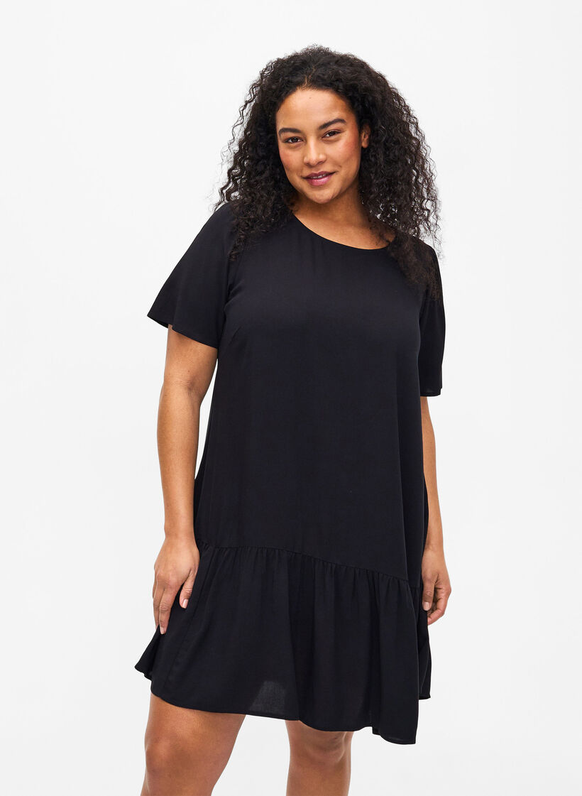 Viskoosimekko leikkauslinjalla, Musta, Model image number 0