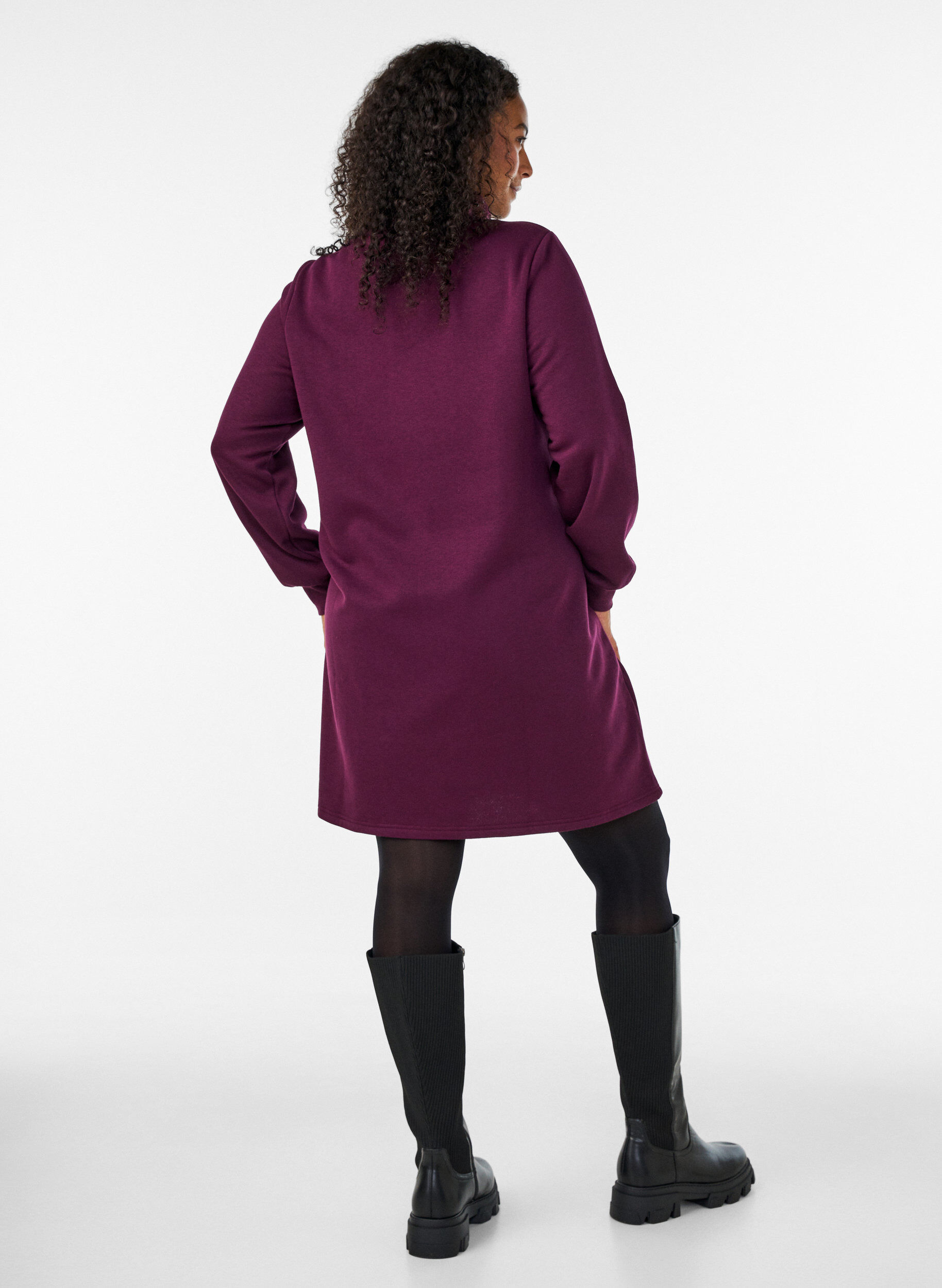 ZizziCollegepaitamekko korkealla ribbikauluksella ja vetoketjulla, Violetti, Model image number 2