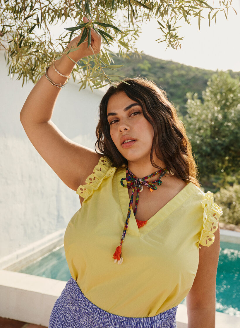 Hihaton puuvillatoppi röyhelöillä, Keltainen, Image image number 0