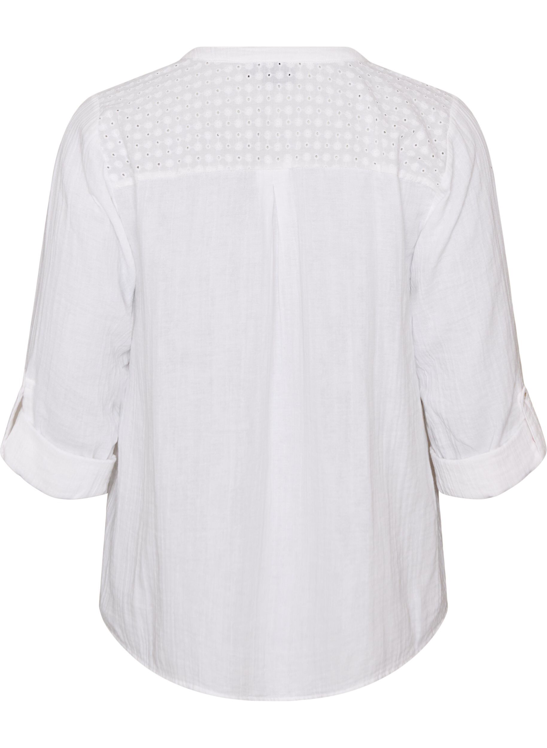 ZizziPaita puuvillamusliinissa, jossa broderie anglaise -kirjailu, Valkoinen, Packshot image number 1