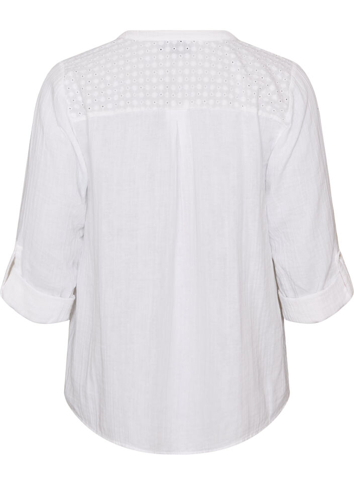 Paita puuvillamusliinissa, jossa broderie anglaise -kirjailu, Valkoinen, Packshot image number 1