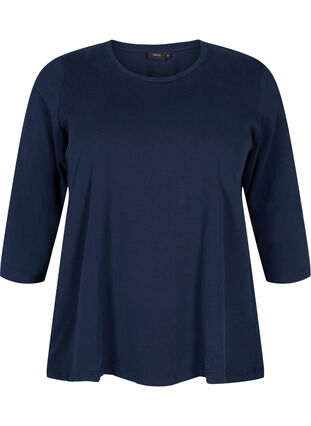 Puuvillainen perus t-paita 3/4-hihoilla, Navy Blazer, Packshot image number 0