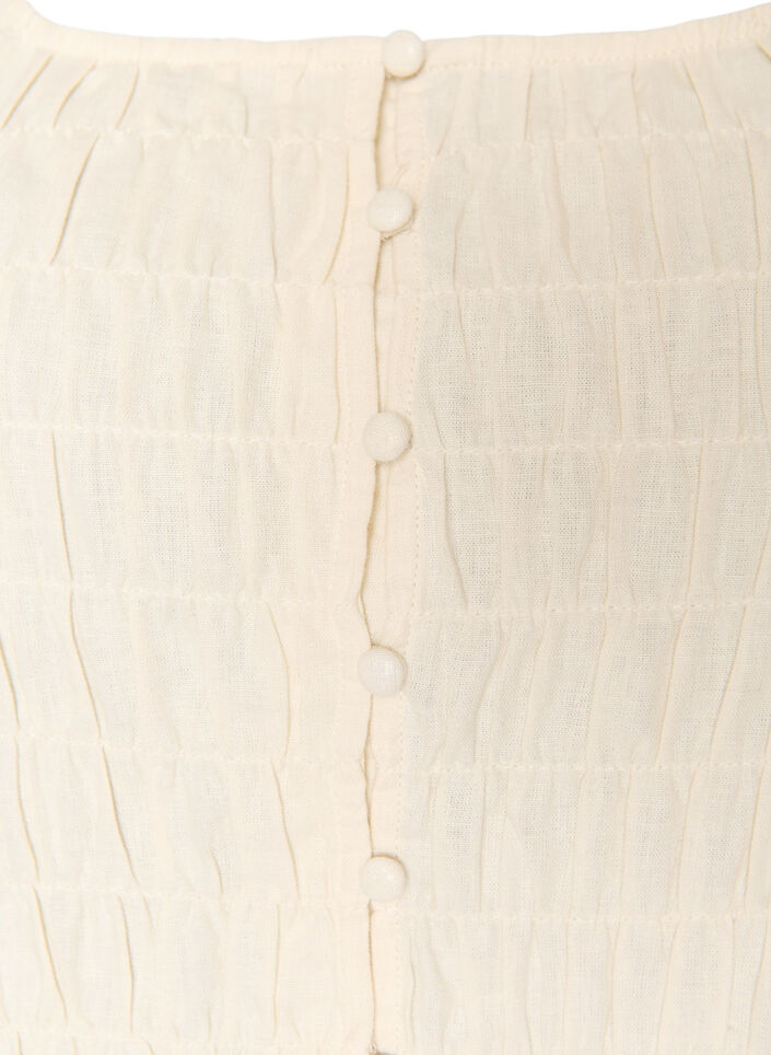 Hihaton puuvilla-pellavatoppi smockilla, Vanilja, Packshot image number 2