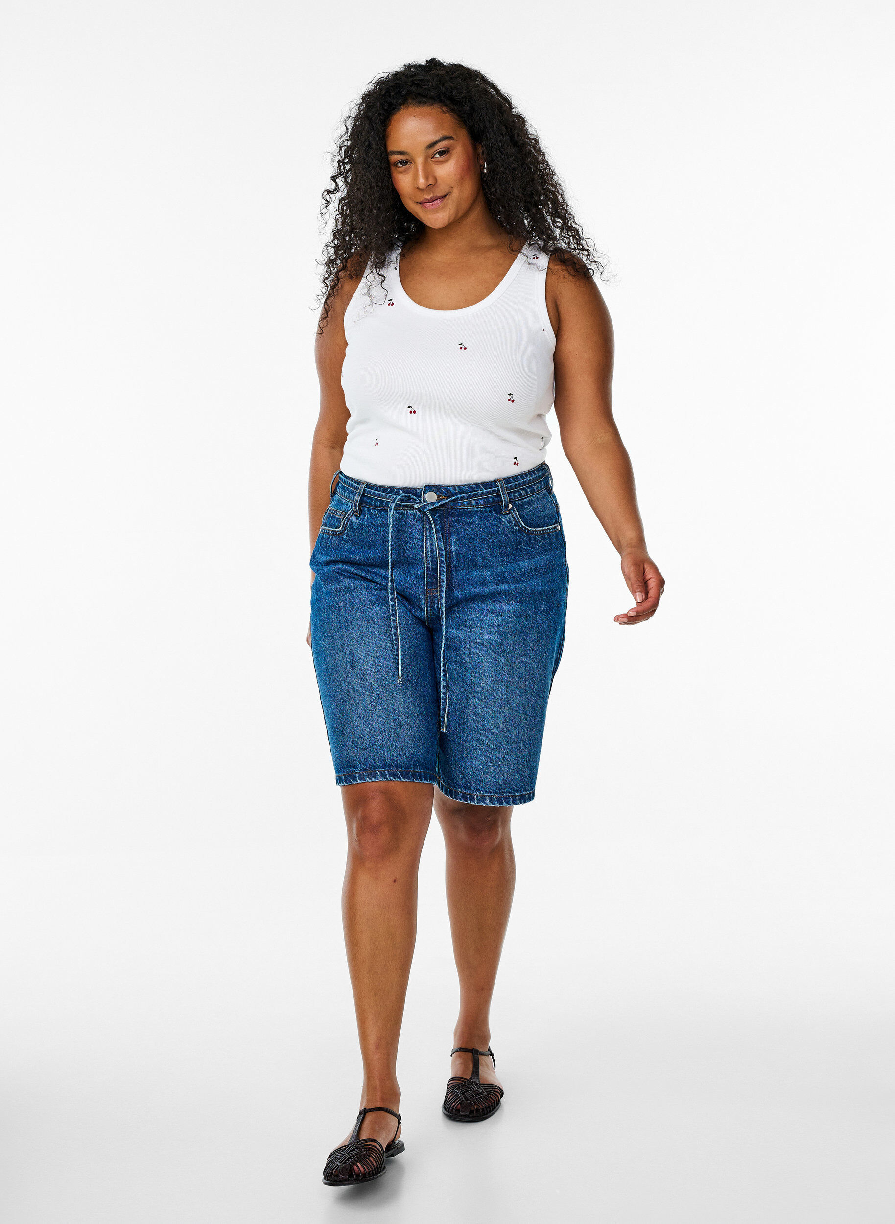 Zizzi Tyk&ouml;istuva kuvioitu yl&auml;osa, Valkoinen, Model image number 1