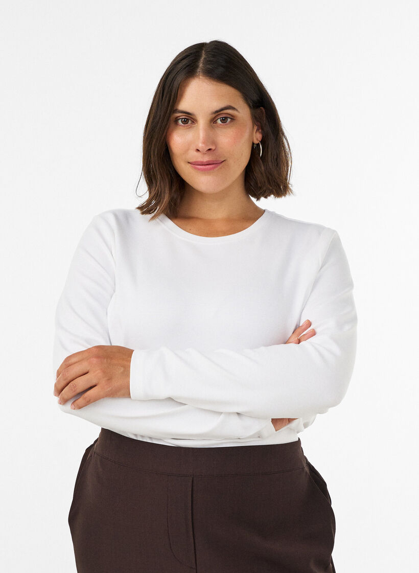 Pitk&auml;hihainen perus-T-paita py&ouml;re&auml;ll&auml; p&auml;&auml;ntiell&auml;, Valkoinen, Model image number 0