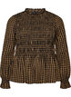 Ruudullinen pusero smokkauksella ja peplum-helmalla, Ruskea, Packshot image number 0