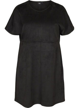 Lyhythihinen mekko pyöreällä pääntiellä, Black, Packshot image number 0