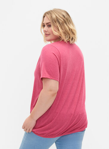 Meleerattu t-paita jostavalla helmalla, Beetroot Purple Mél, Model image number 1