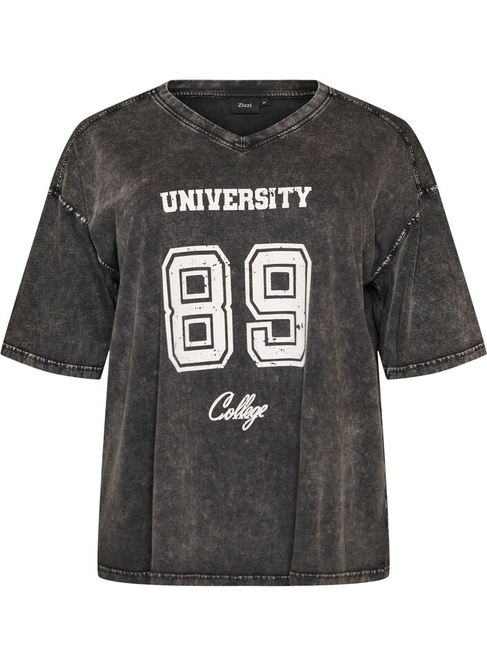 Ylisuuri t-paita orgaanisesta puuvillasta collegeprintill&auml;, Musta, Packshot image number 0