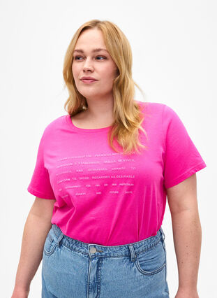 T-paita, jossa on tekstiä, Shocking Pink W.Pink, Model image number 0