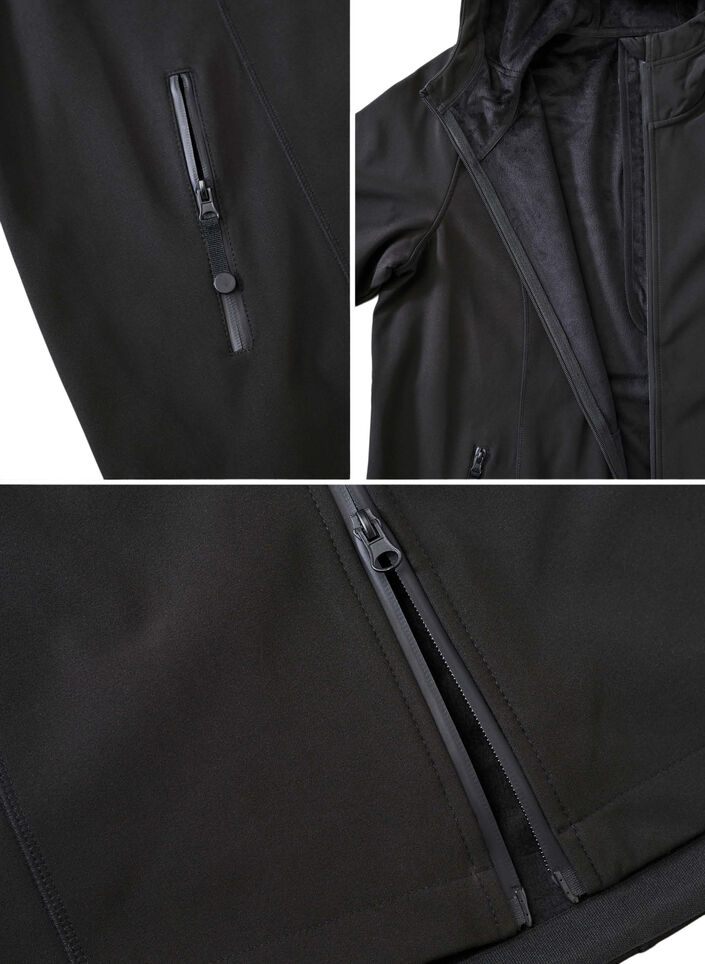 Lyhyt softshell-takki irroitettavalla hupulla, Musta, Packshot image number 4