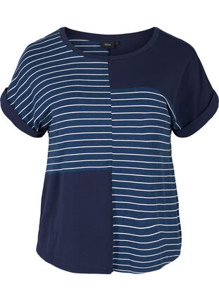 Lyhythihainen raidallinen t-paita viskoosista, Night Sky Stripe, Packshot image number 0