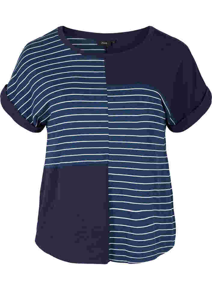 Lyhythihainen raidallinen t-paita viskoosista, Night Sky Stripe, Packshot image number 0