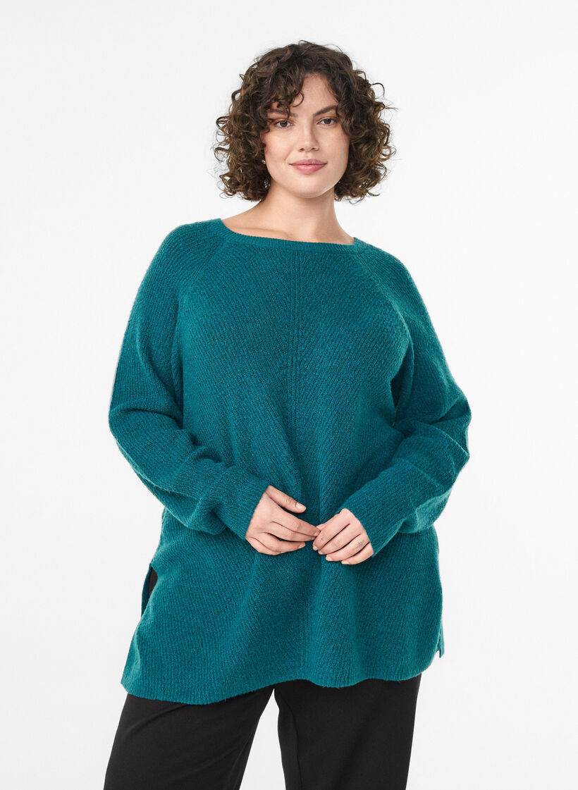 Neulepusero, jossa on vinoraitakuvio ja raglanhihat, Vihre&auml;, Model image number 0
