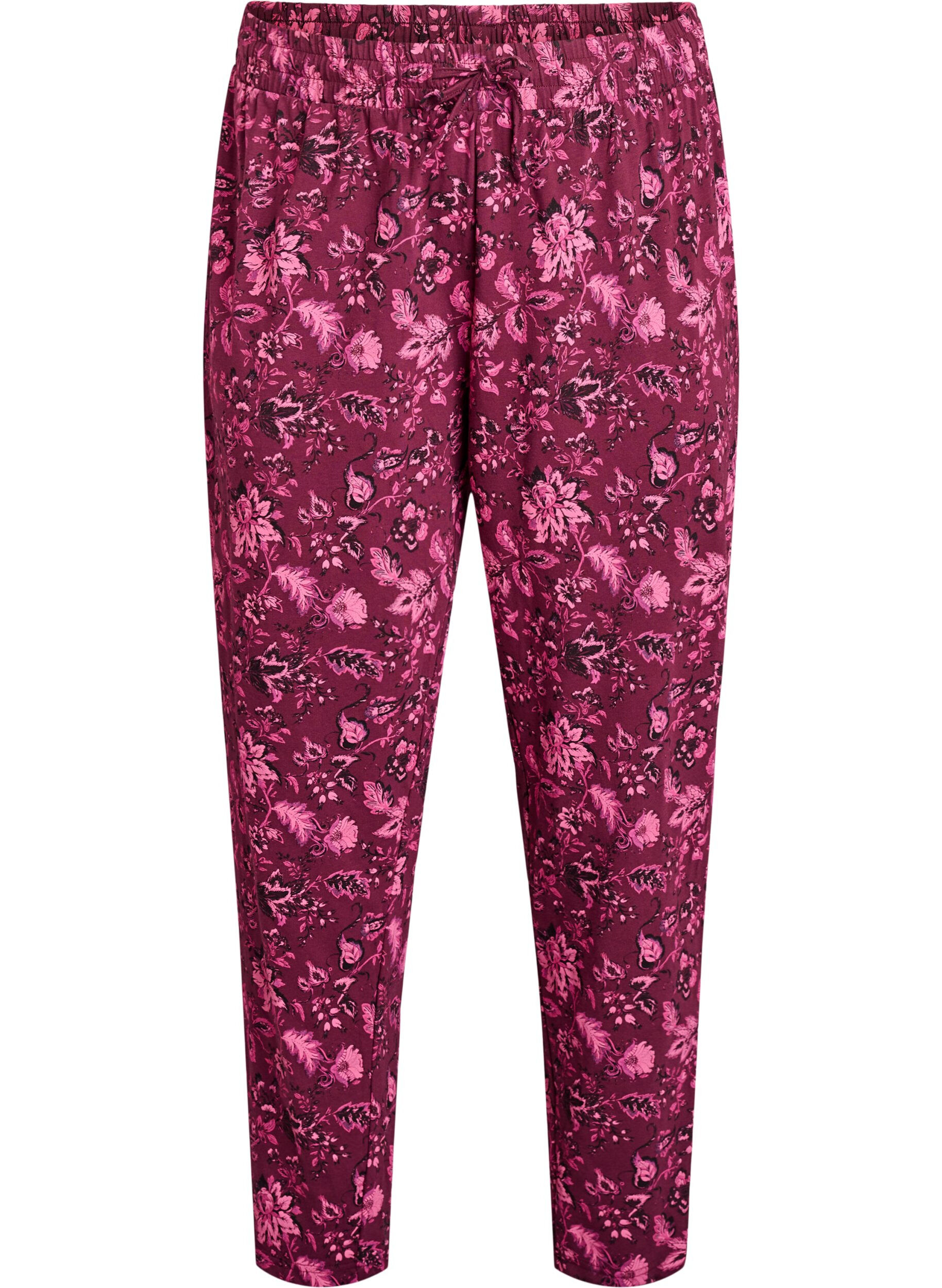 Zizzi Puuvillaiset pyjamahousut printill&auml;, Tumma Bordeaux, Packshot image number 0