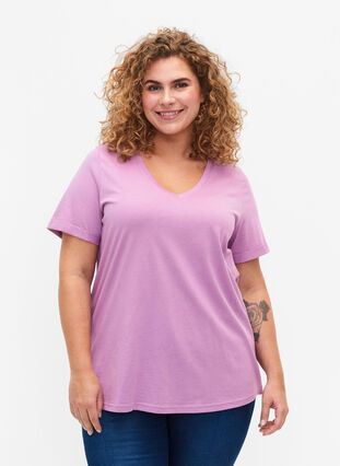 Puuvillainen t-paita v-pääntiellä, Lavender Herb, Model image number 0