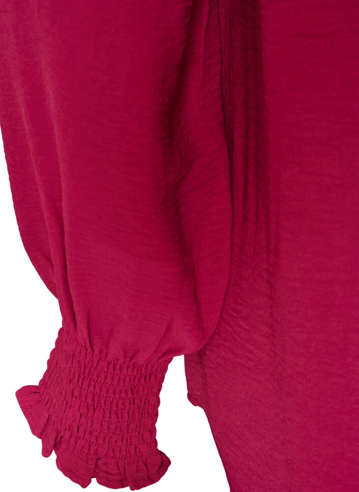 Pusero smock-kalvosimilla ja v-p&auml;&auml;ntiell&auml;, Punainen, Packshot image number 3