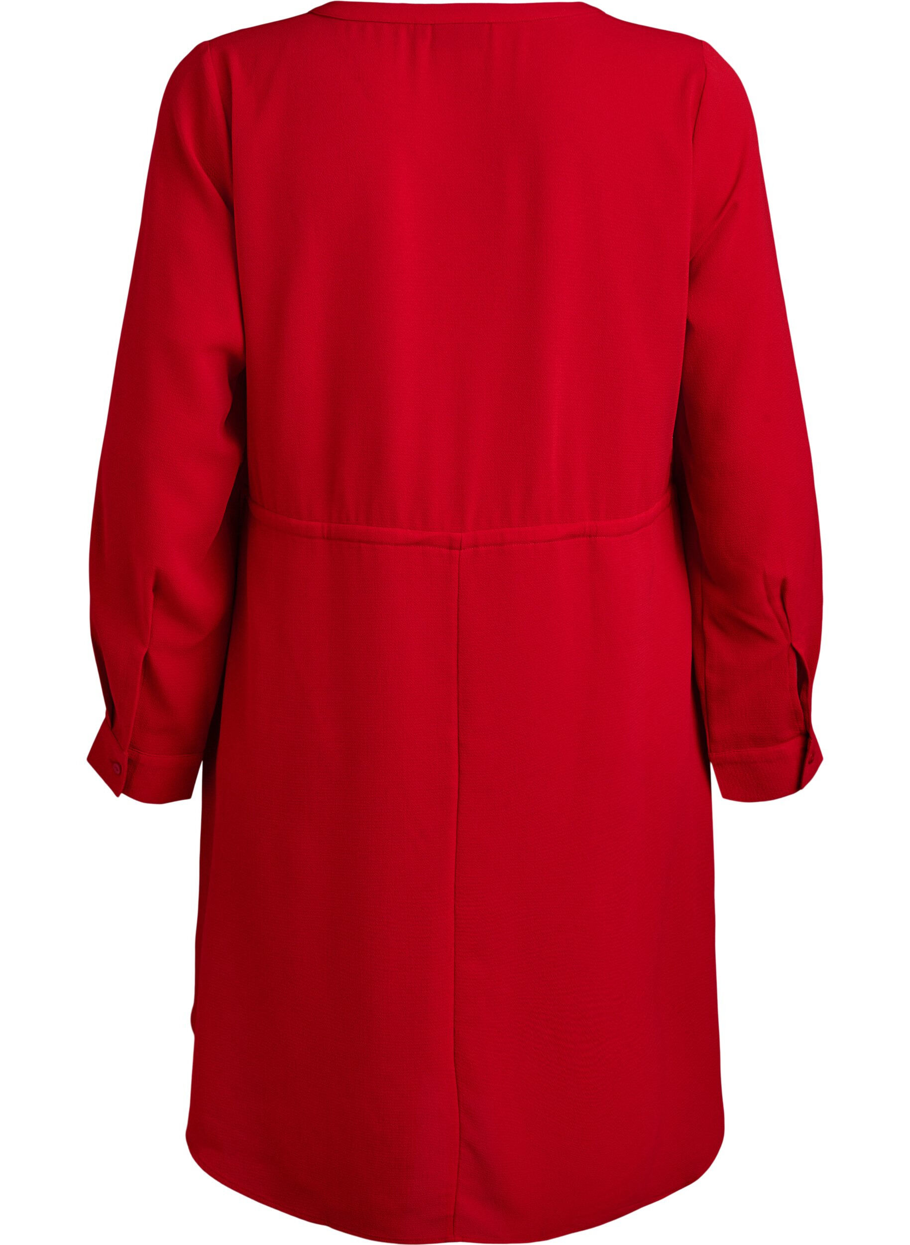 Zizzi Polvimittainen mekko solmittavalla vy&ouml;ll&auml;, Punainen, Packshot image number 1