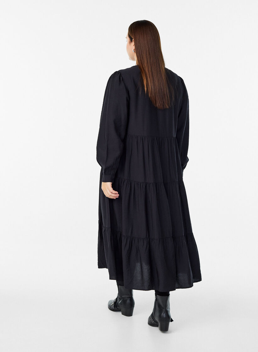 Midimekko v-pääntiellä ja a-linjaisella leikkauksella, Musta, Model image number 1