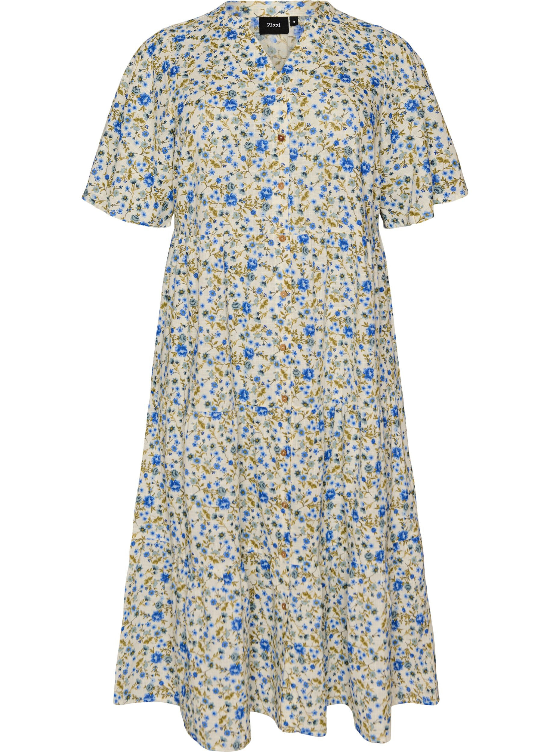 ZizziPuuvillainen midimekko kukkakuosilla, Sininen, Packshot image number 0