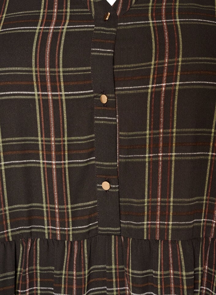 Ruudullinen midimekko kerroshelmalla, Ruskea, Packshot