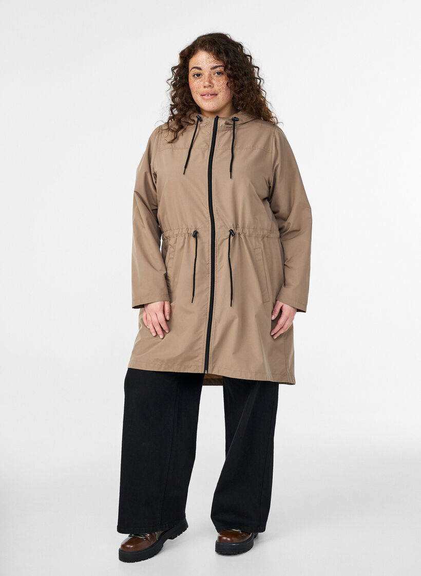 Kevyt hupullinen parka, Ruskea, Model image number 1