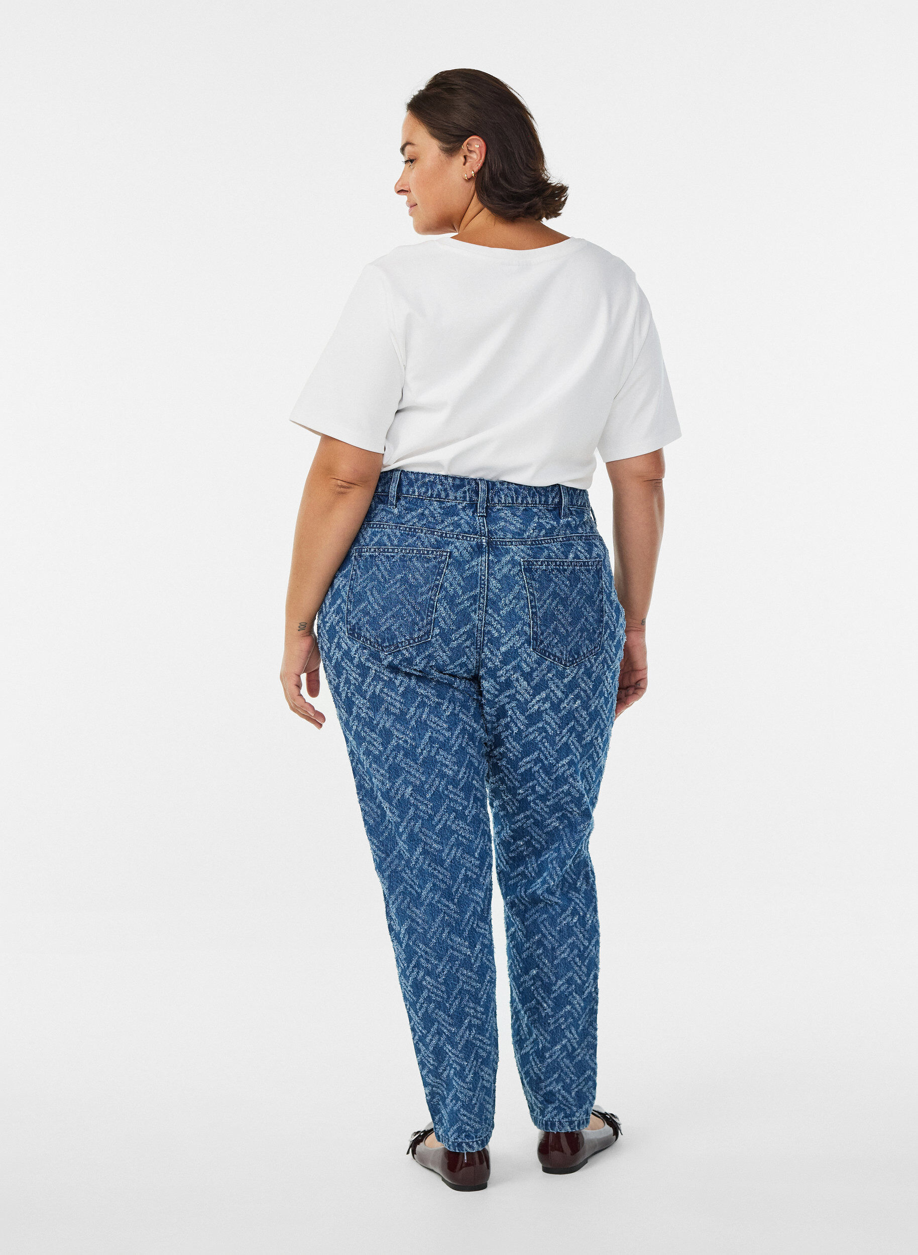 Zizzi Mille-farkut tekstuurikuviolla, Sininen, Model image number 1