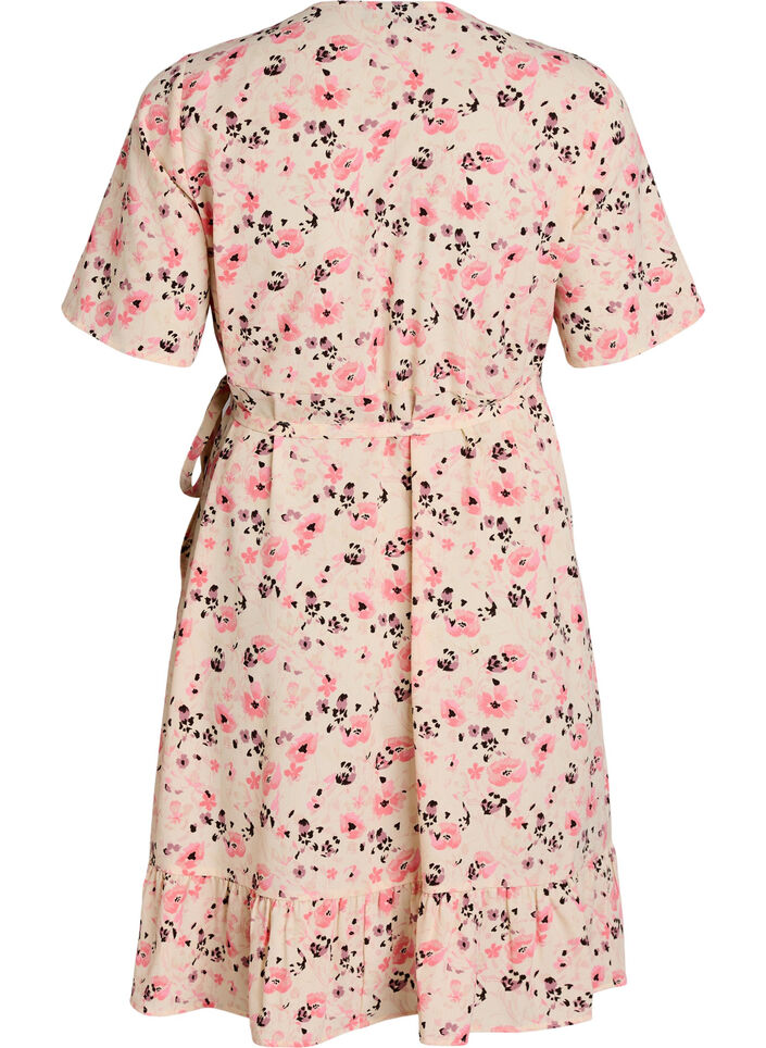 Kukallinen kietaisumekko lyhyill&auml; hihoilla, Punainen, Packshot image number 1