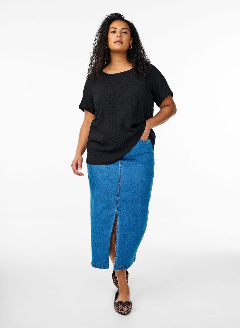 FLASH - Lyhythihainen pusero tekstuurilla, Musta, Model image number 1