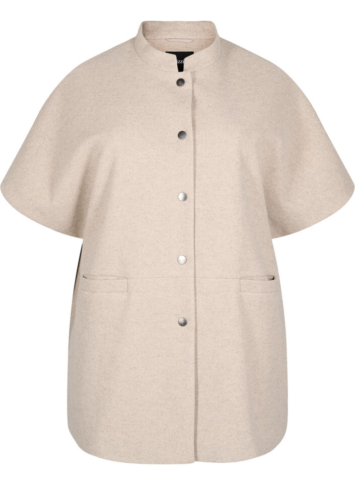 Villakangastyylinen viittatakki, jossa on lyhyet hihat, Simply Taupe Mel., Packshot image number 0