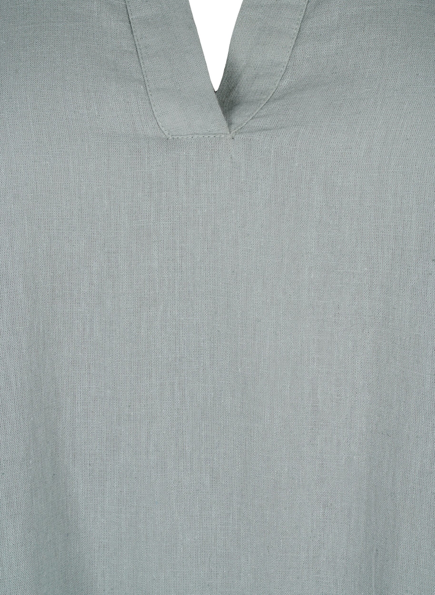 Zizzi Puuvillasta ja pellavasta valmistettu raidallinen mekko, Chinois Green, Packshot image number 2