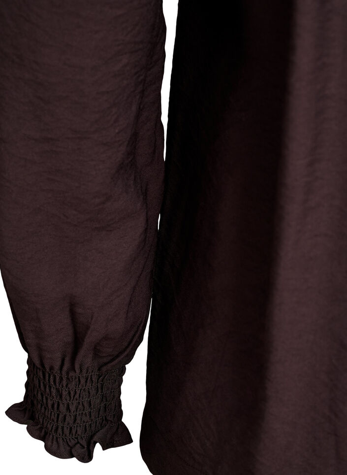 Viskoosipusero smock-yksityiskohdilla ja rypyill&auml;, Ruskea, Packshot image number 3
