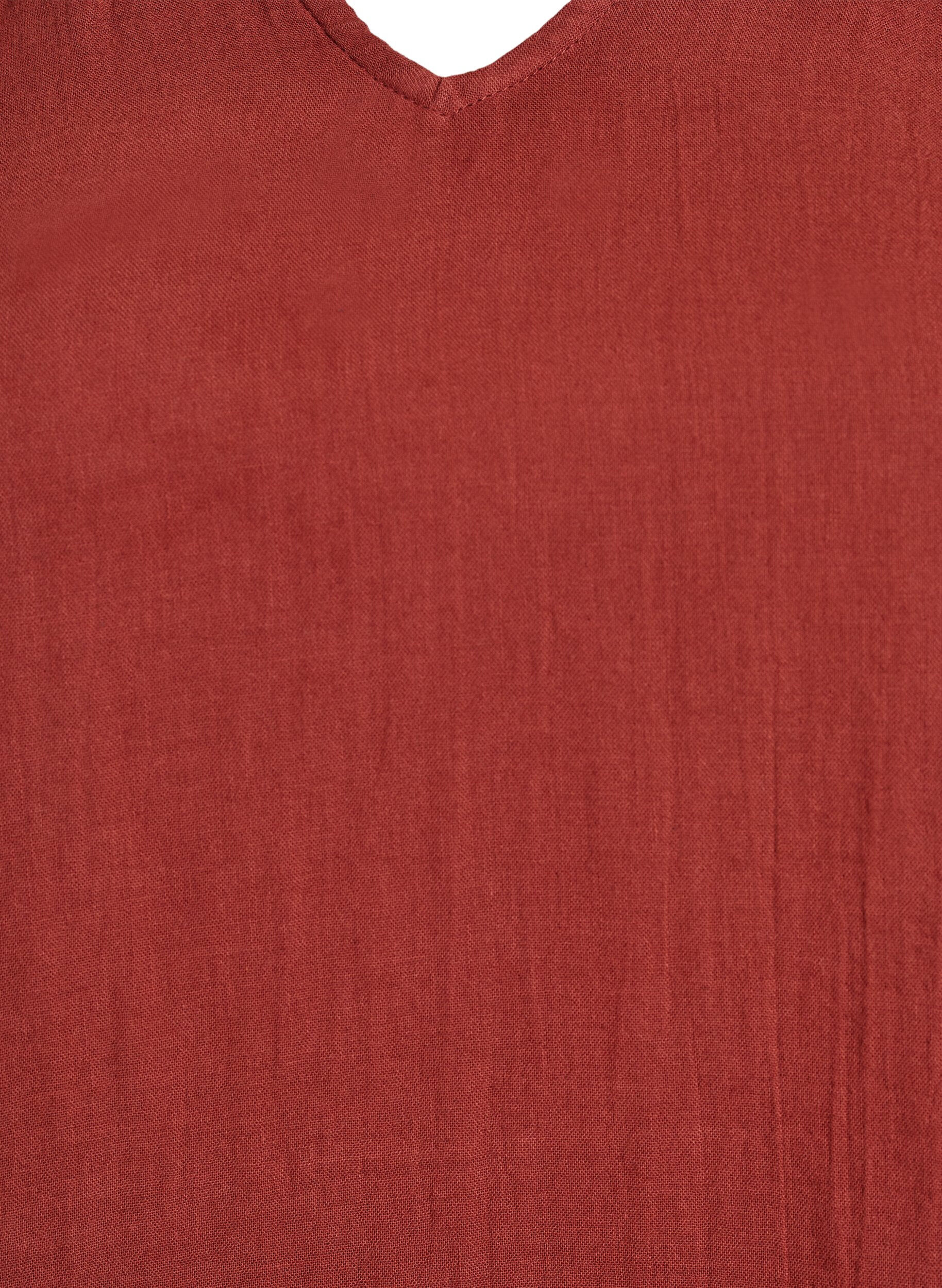 Zizzi Hihaton toppi puuvillamusliinista, jossa on r&ouml;yhel&ouml;it&auml;, Punainen, Packshot image number 2