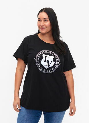 T-paita ekologisesta puuvillasta painatuksella , Black W. Silver LA, Model image number 0