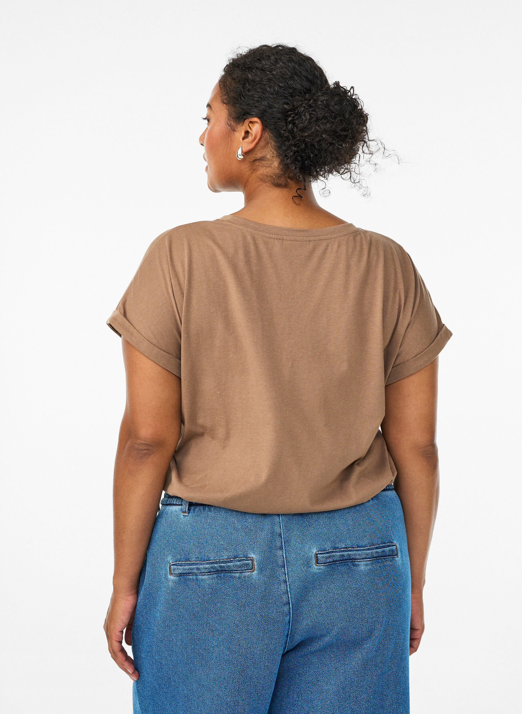 ZizziLyhythihainen t-paita puuvillasekoitteesta, Ruskea, Model image number 2