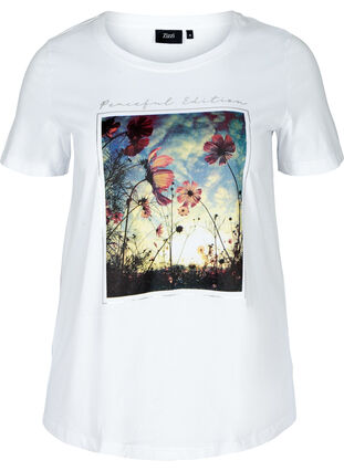 Lyhythihainen puuvillainen t-paita painatuksella, Bright White, Packshot image number 0